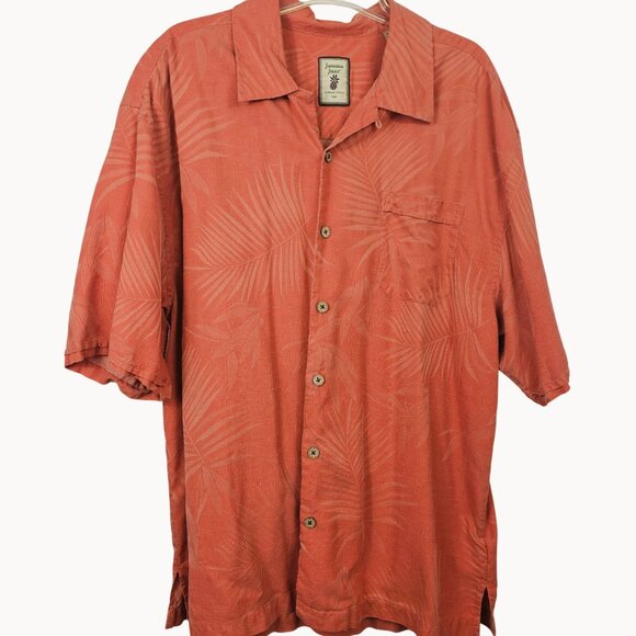 Hawaiian Island Style Shirt Orange Botanical Palm Leaves Comfy Relaxed Men's XL - Picture 1 of 14